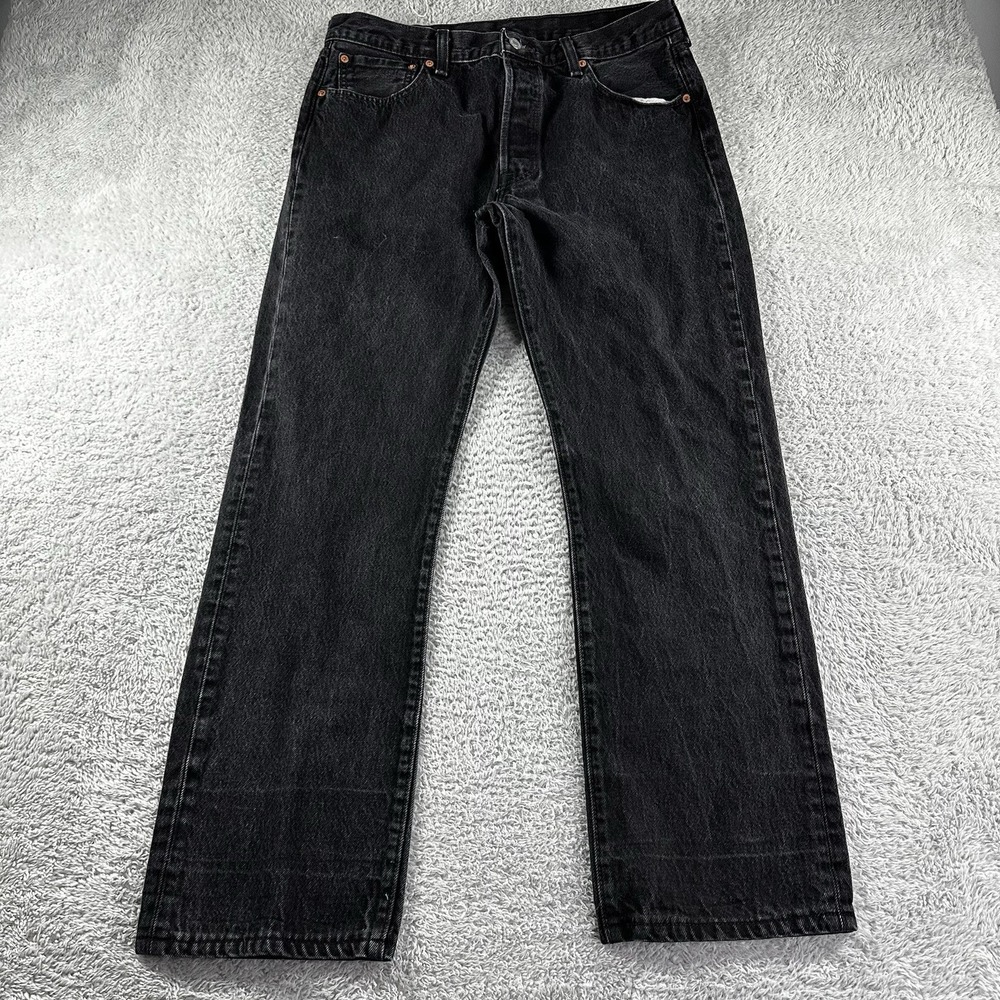 Levi 501 Jeans Mens 36x34 (33x29) Black‎ Button Fly Classic Straight Fade